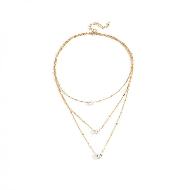 Layered Pendant Necklace Set in silver with sparkling crystal charm pendants