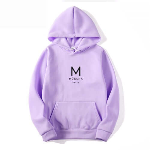 Möksha Tribe Cotton Hoodie in light purple color featuring a loose fit and round neck style.