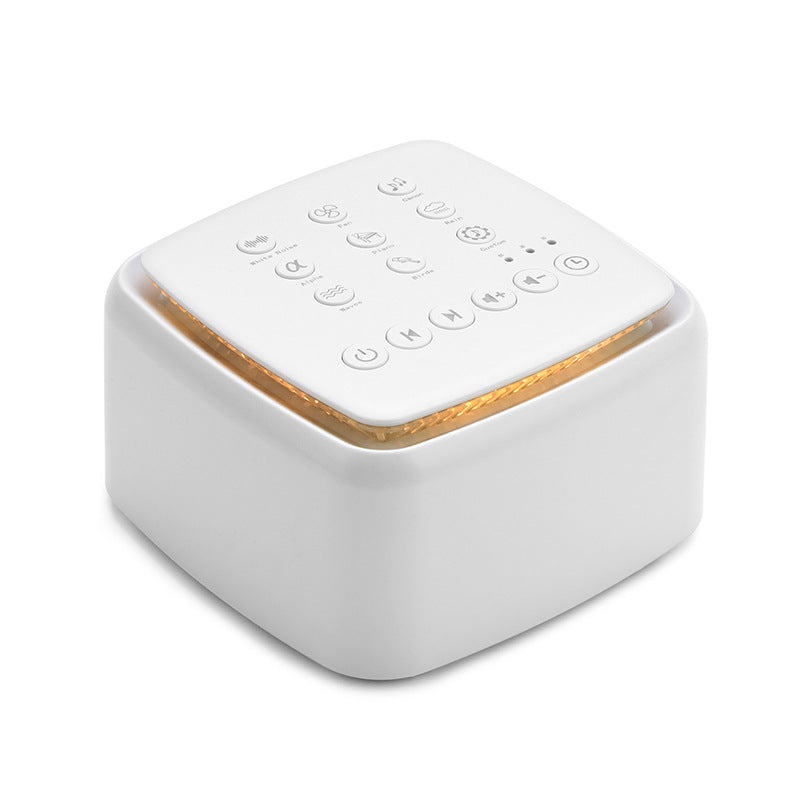 Close-up of the white noise machine's touch buttons and sound settings