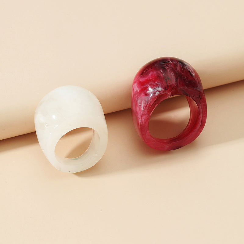 Women's Fashion Rings white and red acrylic resin geometric ring set