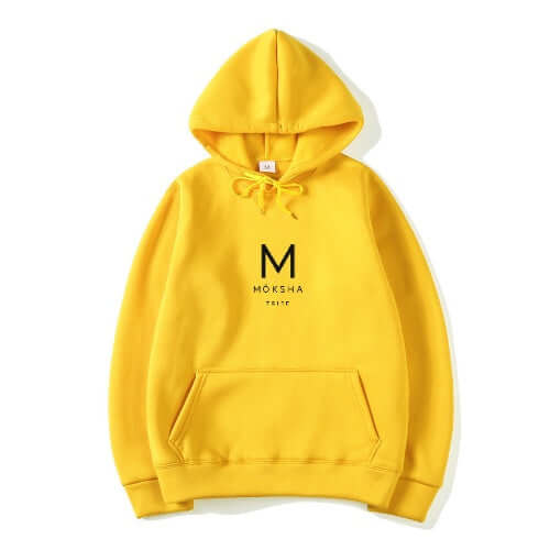 Möksha Tribe Cotton Hoodie in yellow with a round neck and loose fitting style.