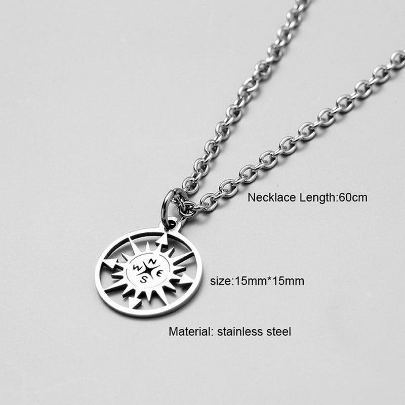 Stainless Steel Pendant Necklace featuring Compass and Bar pendants