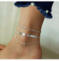 Crystal Anklet Set in silver with chevron chain and crystal accents