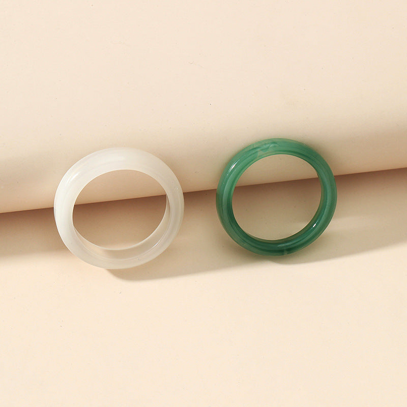 Women's Fashion Rings white and dark green acrylic resin geometric rings