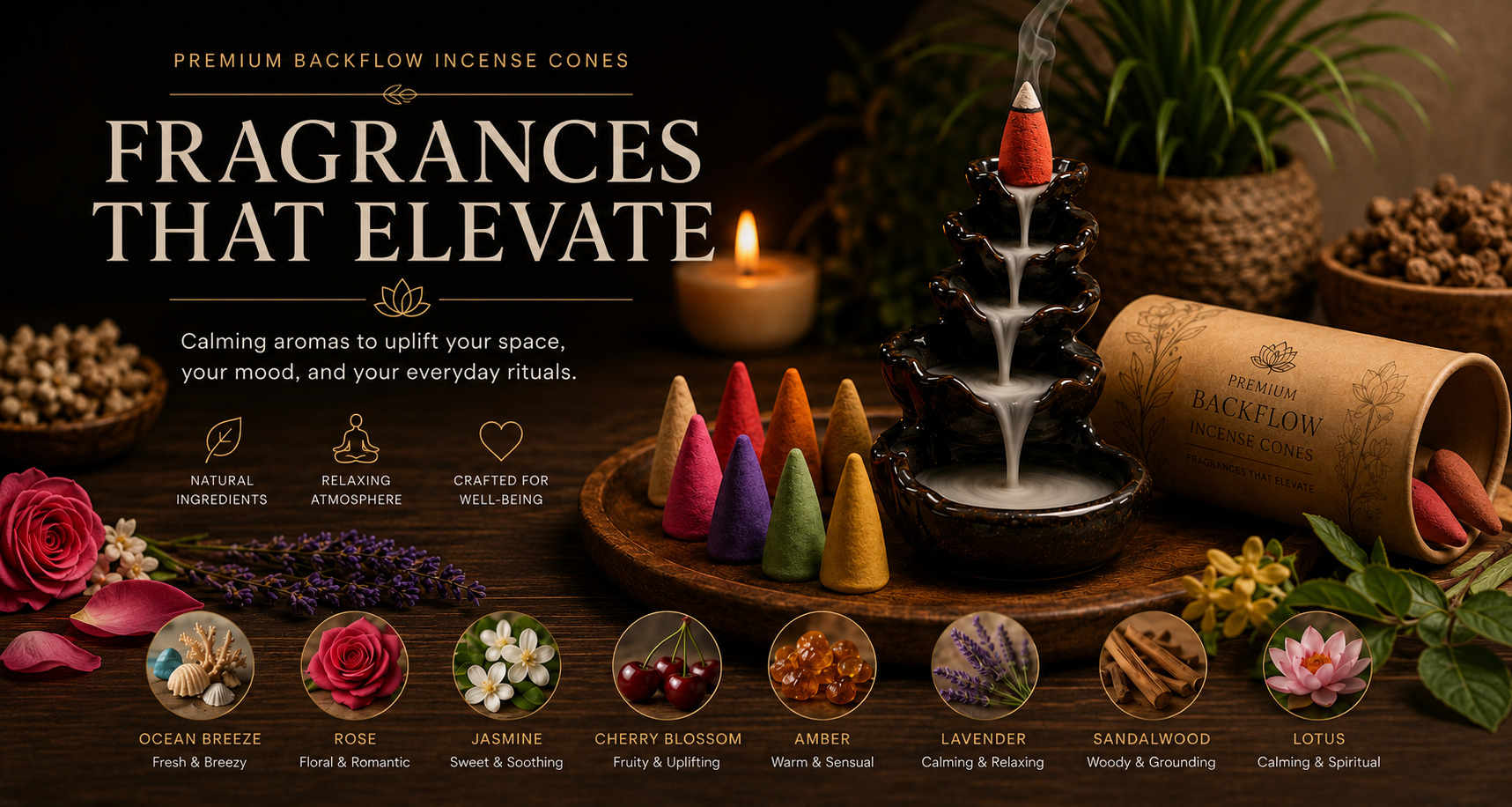 Premium backflow incense cones for aromatherapy and meditation