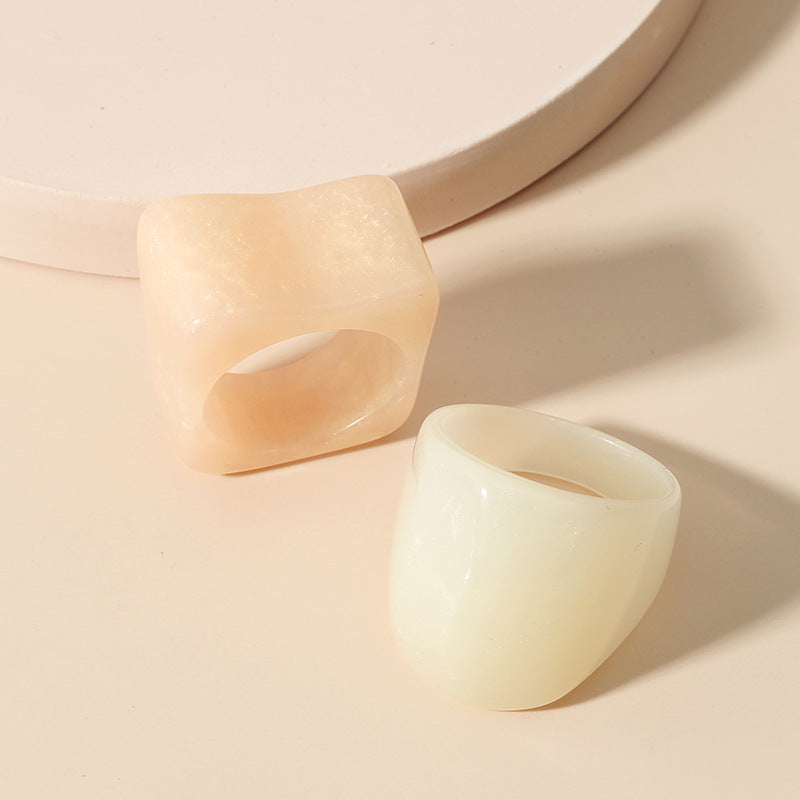 Women's Fashion Rings white and light pink acrylic resin ring set