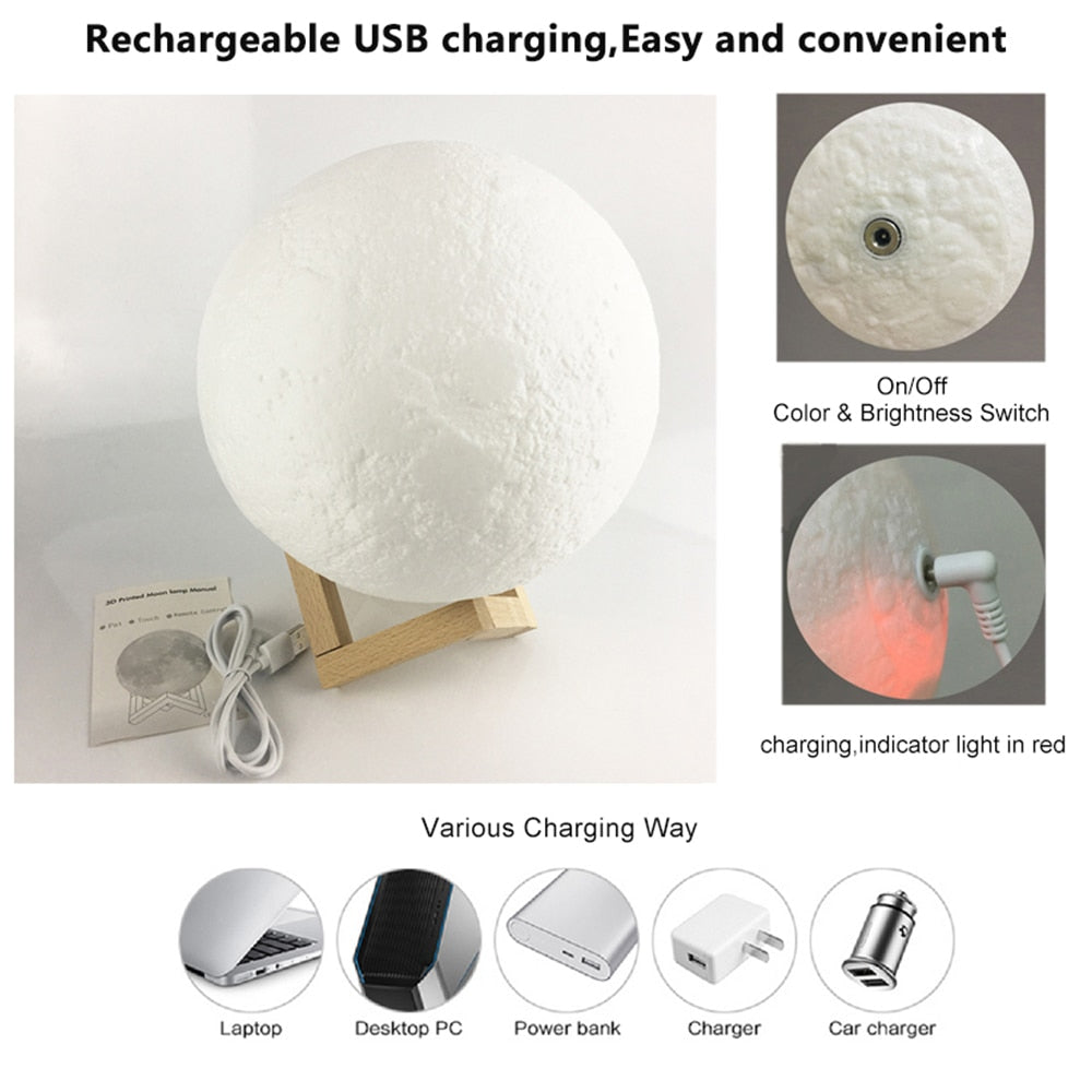 Moon Lamp USB rechargeable bedroom night light