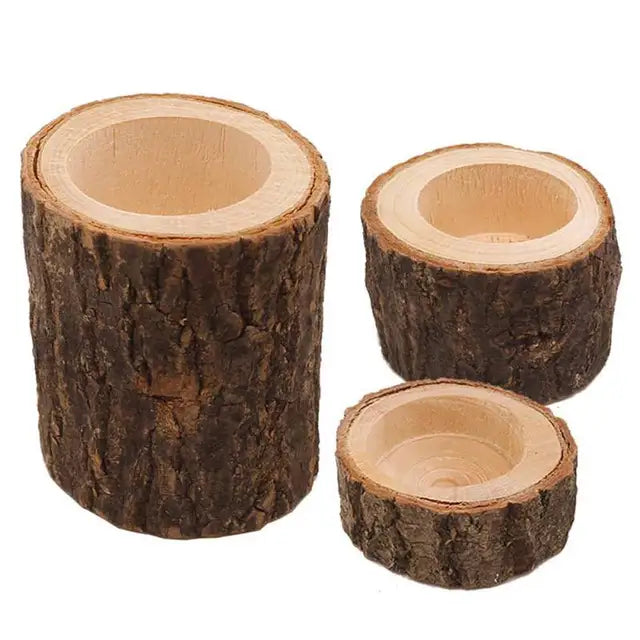 Wooden Candle Holder A123 set rustic wooden candle holders