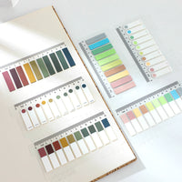 Close-up of the color-coded sticky note index tab set