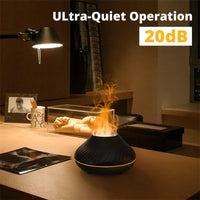 Flame Aroma Diffuser on a bedside table at night