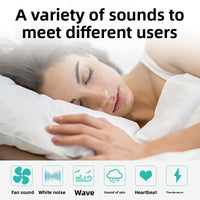 White noise machine shown from a front angle displaying its control panel