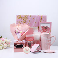 Close-up of the scented candle and bath bomb from the spa gift set