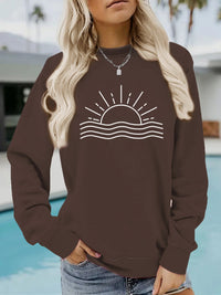 Women's Sunset Print Crewneck Sweatshirt with a relaxed casual fit